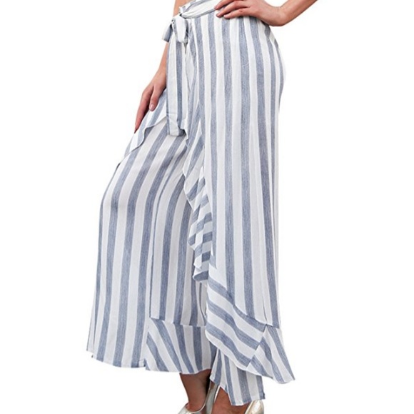 🖤HP🖤ROBIN Wide Leg Ruffle Trim Linen Pants - Picture 3 of 5